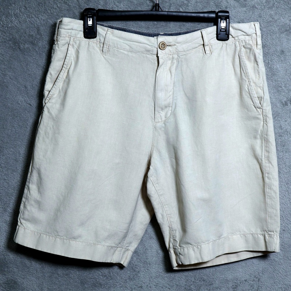 Faherty Malibu Shorts Mens Size 34 Beige Linen Blend Chino Casual Preppy